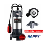 Bơm chìm inox 1.1Kw Happy HCUT1100F lưỡi cắt rác