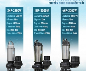 Top 3 Model bơm chìm INOX công nghiệp ( 1pha & 3 pha )