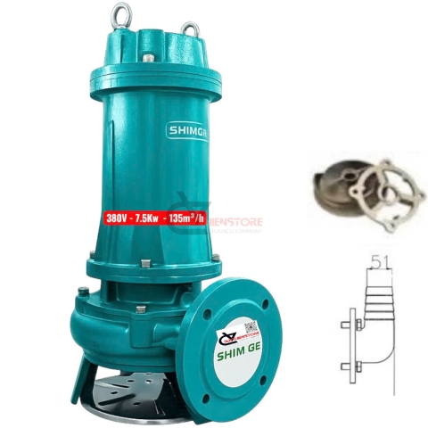 Bơm chìm cắt rác Shimge 100WQ7.5QG ( 380V ~ 10.0Hp )