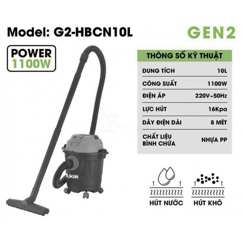 Máy Hụt Bụi Công Trình Hukan G2-HBCN10L ( Hút Khô & Nước )
