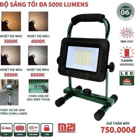 Đèn Led Công Trình dùng Pin 21V Dekton M21-D5000LM