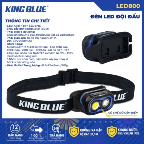 Đèn Led đội đầu dùng Pin Kingblue LED800