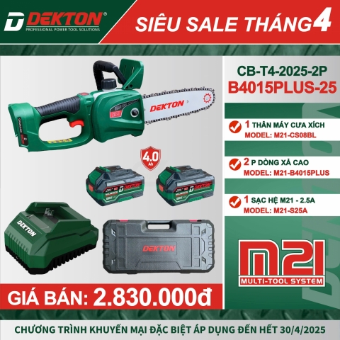 Combo Máy cưa xích Pin 21V Dekton M21-CS08BL + pin và sạc