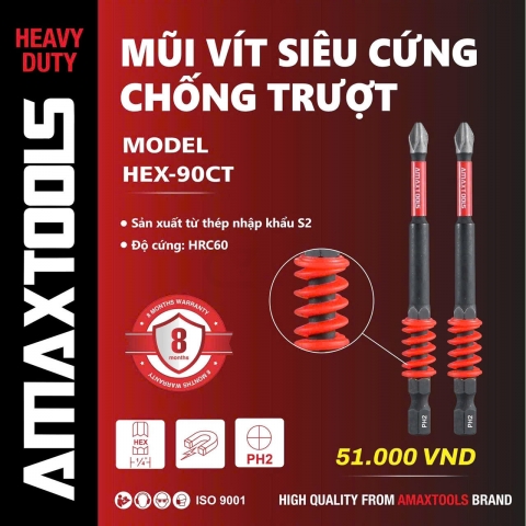 Mũi vít dài 90mm Amaxtools HEX-90CT ( bộ 2 cây )