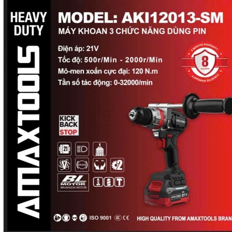 Máy khoan Pin 120Nm Amaxtools AK112013SM Hammer ( chưa Pin & Sạc )
