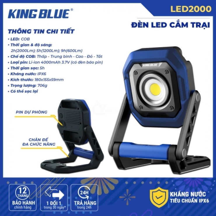 Đèn Led cắm trại dùng Pin Kingblue LED2000