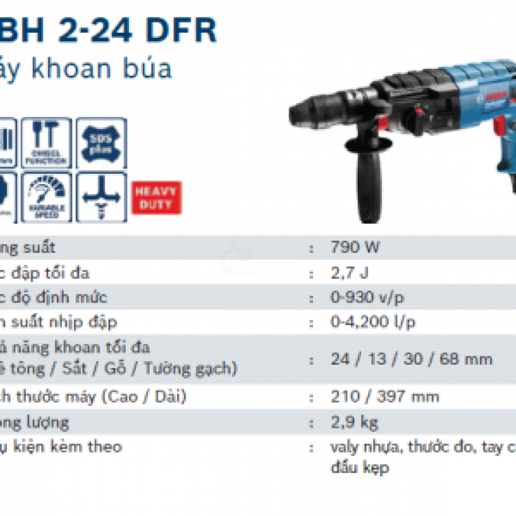 Máy khoan bê tông 24mm Bosch GBH 2-24 DFR 3 chức năng 790W