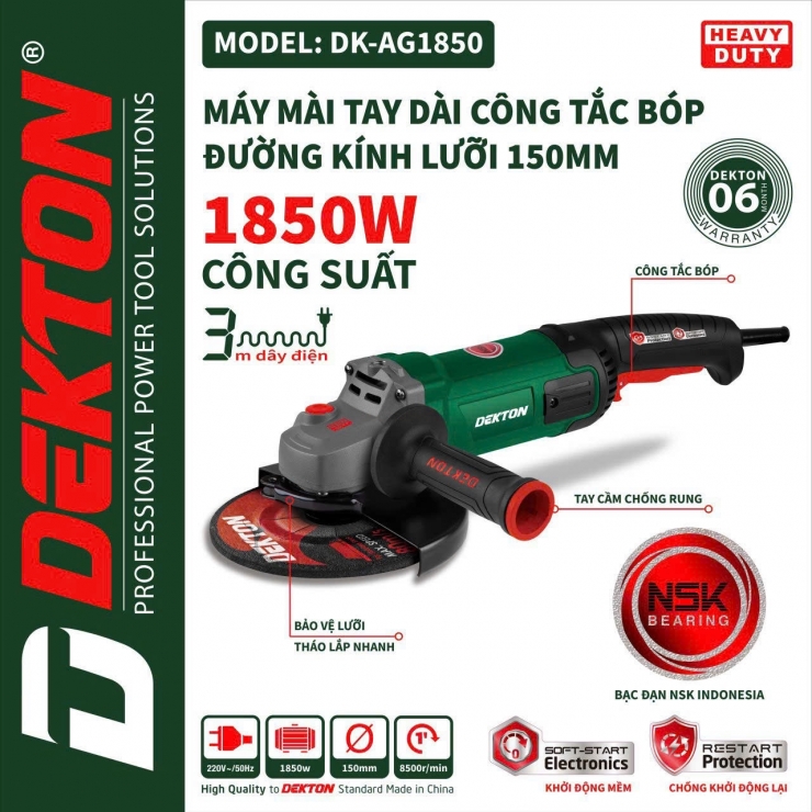 Máy mài góc 150mm Dekton DK-AG1850 chỉnh tốc tay dài