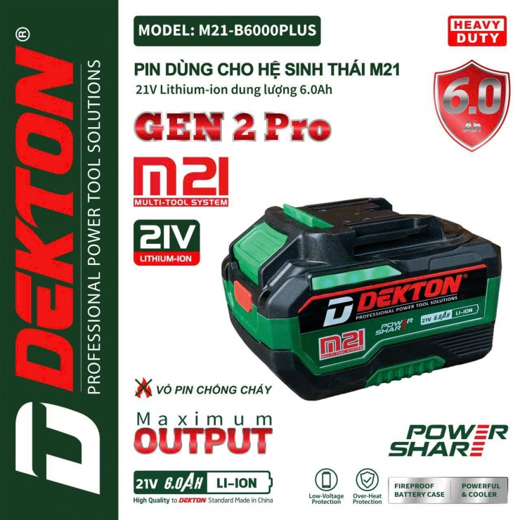 Pin 5Ah Dòng Xả Cao 12C Dekton M21-B5A10C 10cell 5Ah