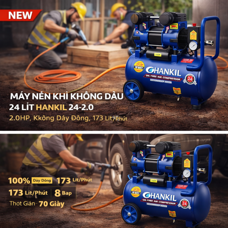 Máy nén khí không dầu 24 lít Hankil 24-2.0