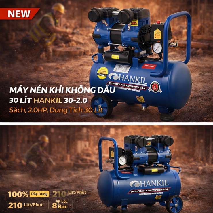 Máy nén khí không dầu 30 lít Hankil 30-2.0
