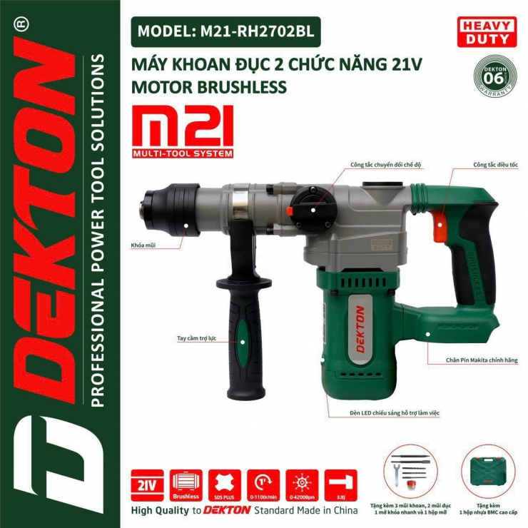 Máy khoan đục Pin 21V Dekton M21-RH2702Bl dòng Hammer