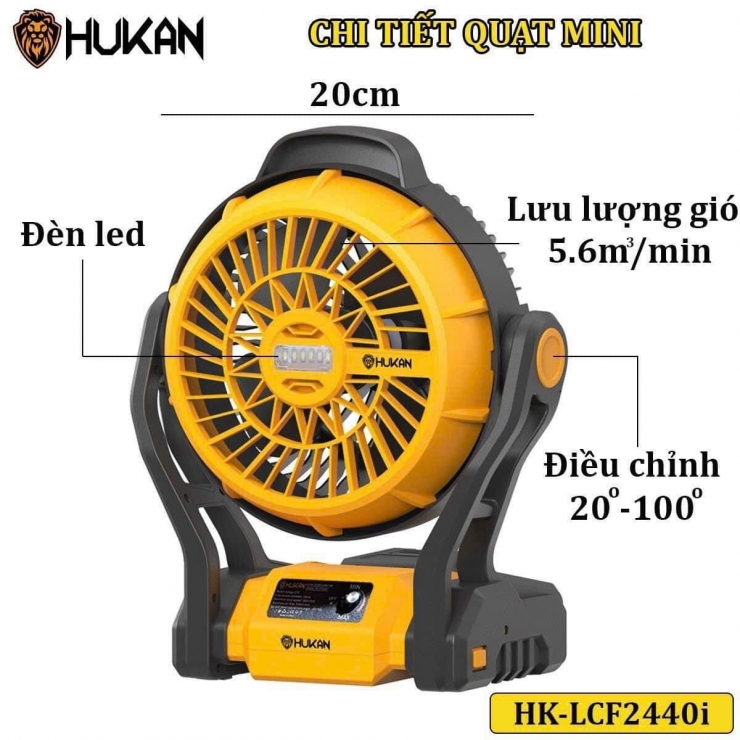  Thân quạt chạy pin 21V có đèn led HUKAN HK-LCF2440i
