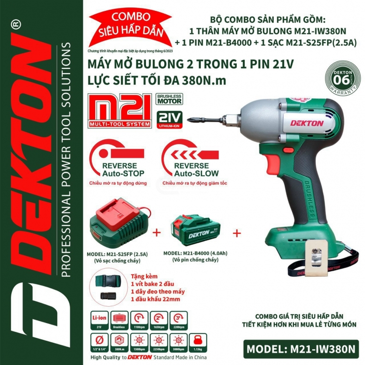 COMBO máy bắn bulong chuyên vít DEKTON M21-IW380N chính hãng giá rẻ