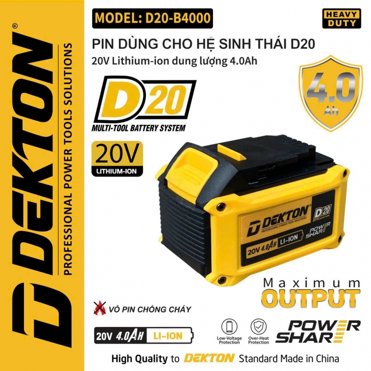 Pin Dekton 20V-4.0Ah chân Pin Dewalt D20-B4000