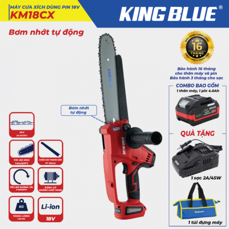 Máy cưa xích Pin 10 inch Kingblue KM18CX Brushless