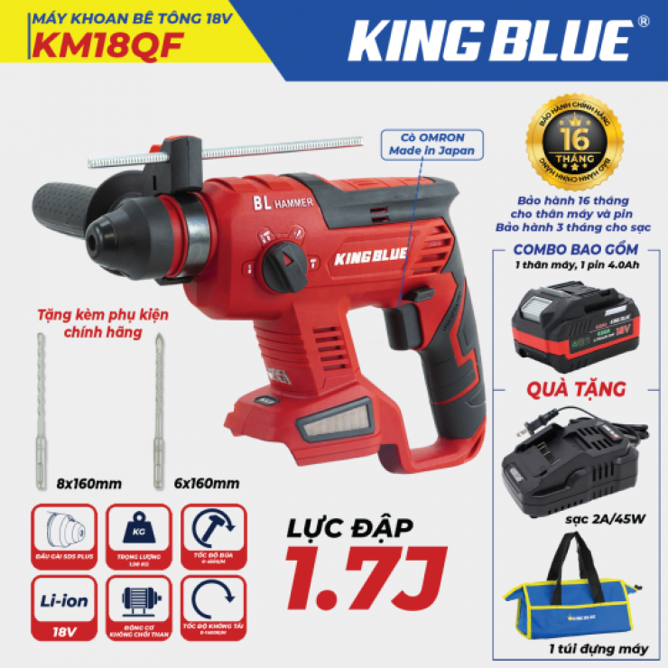 Máy Khoan Bê Tông KingBlue KM18QF ( chân pin thông dụng M21)