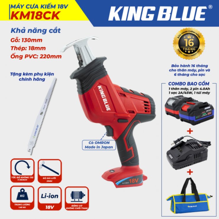 Máy cưa kiếm dùng Pin 18V Kingblue KM18CK Brushless