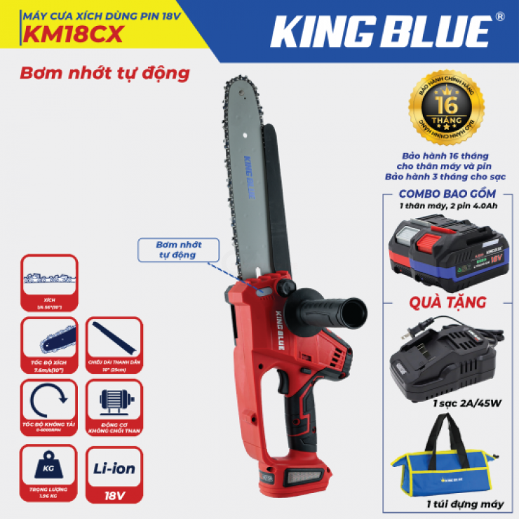 Máy cưa xích Pin 10 inch Kingblue KM18CX Brushless