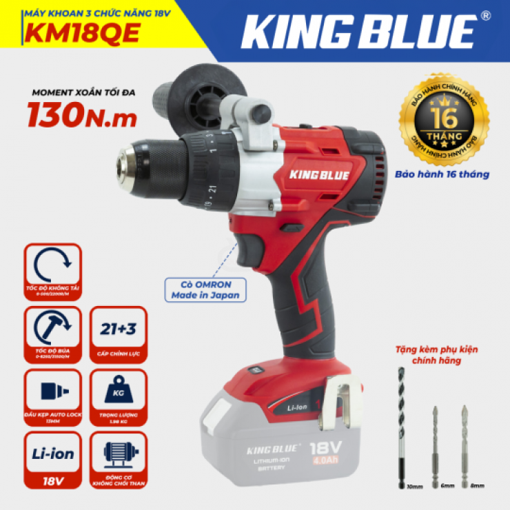 Máy khoan Pin 130Nm KINGBLUE KM18QE ( 3 chức năng )
