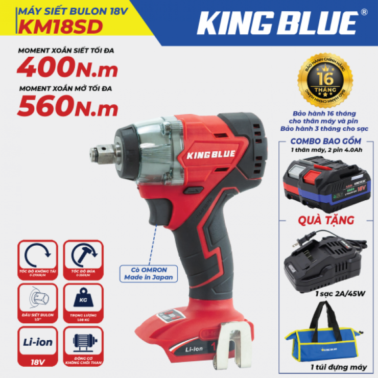 Máy siết bulong Pin 400Nm Kingblue KM18SD