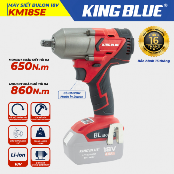 Máy siết bulong Pin 650Nm KingBlue KM18SE ( cốt 1/2 inch )