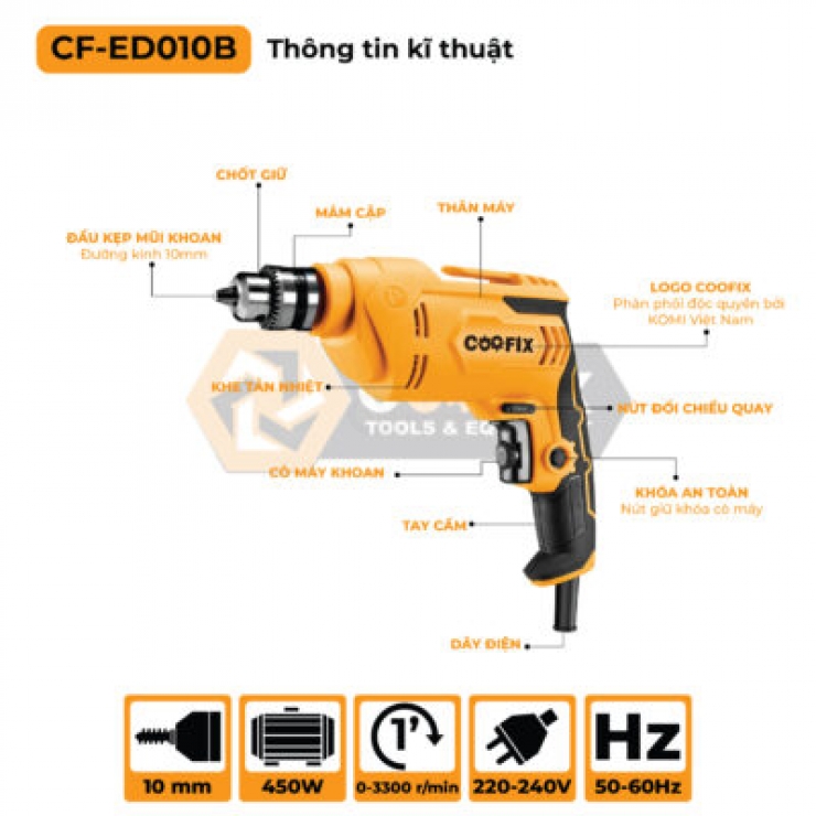 Máy khoan điện 10mm Coofix CF-010B 450W