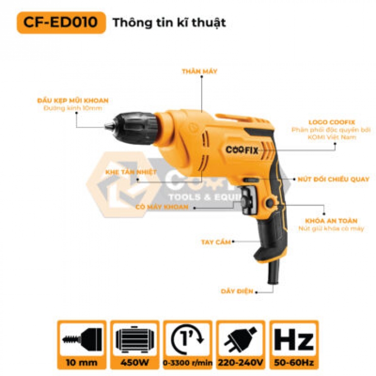Máy khoan điện 10mm Coofix CF-010 450W
