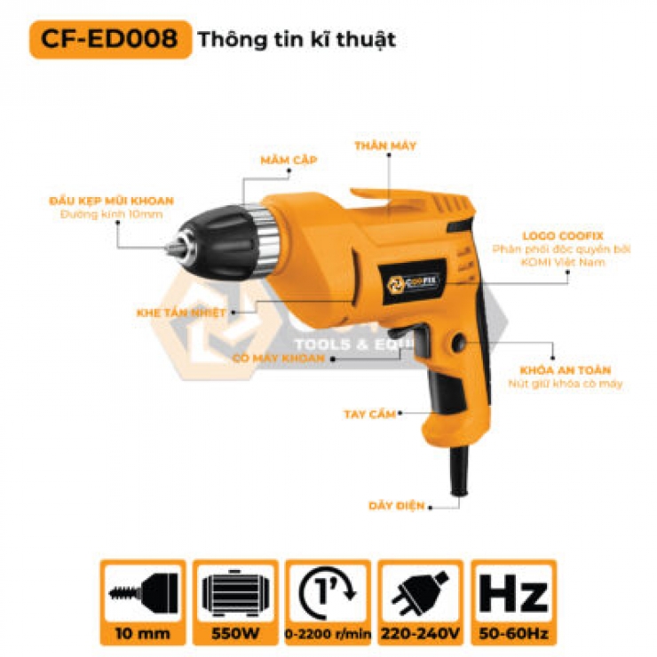 Máy khoan điện 10mm Coofix CF-008 550W