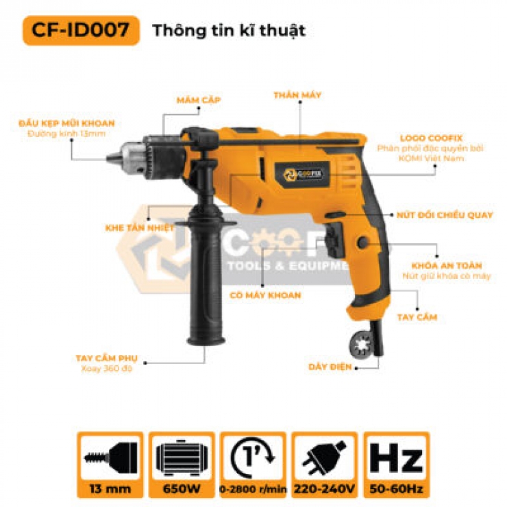 Máy khoan điện 13mm Coofix CF-ID007 650W