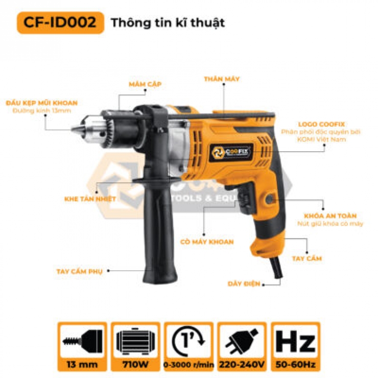 Máy khoan điện 13mm Coofix CF-ID002 710W