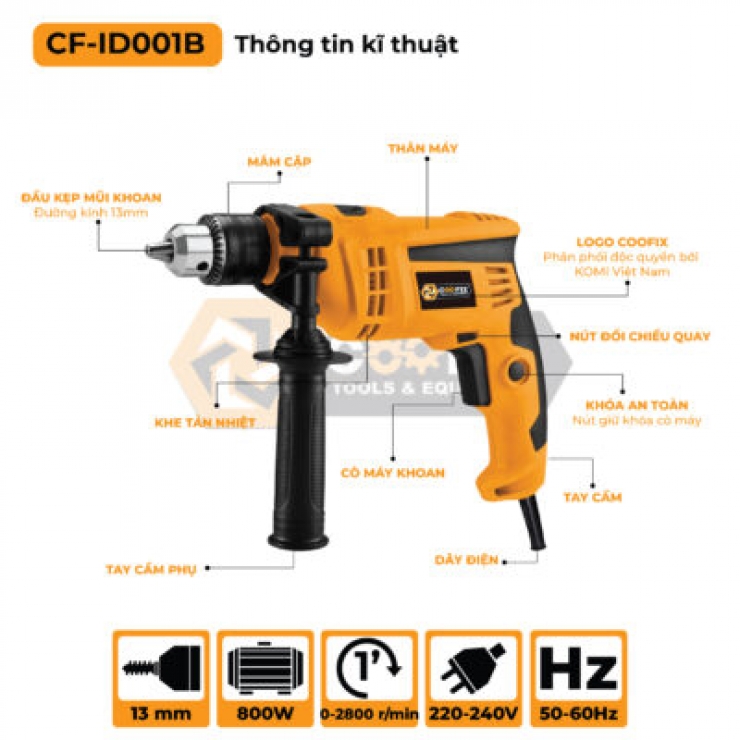 Máy khoan điện 13mm Coofix CF-ID001B 800W