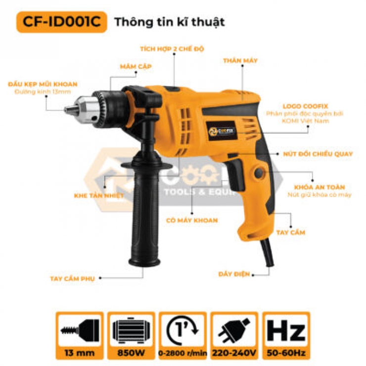 Máy khoan điện 13mm Coofix CF-ID001C 710W