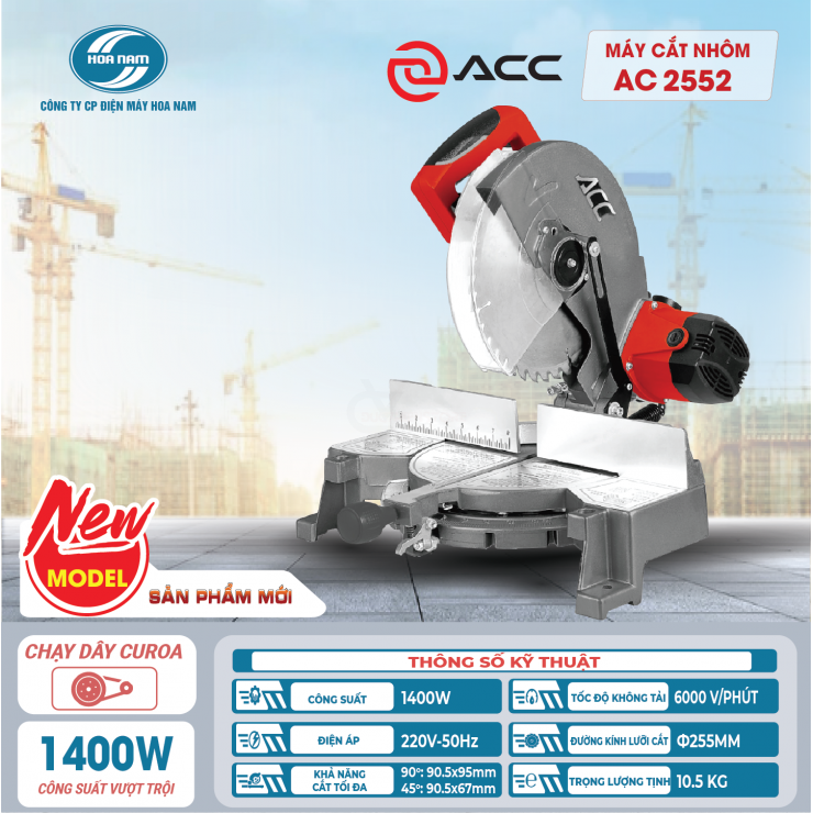 Máy cắt nhôm 255mm ACC AC2552 dây coroa 1400W