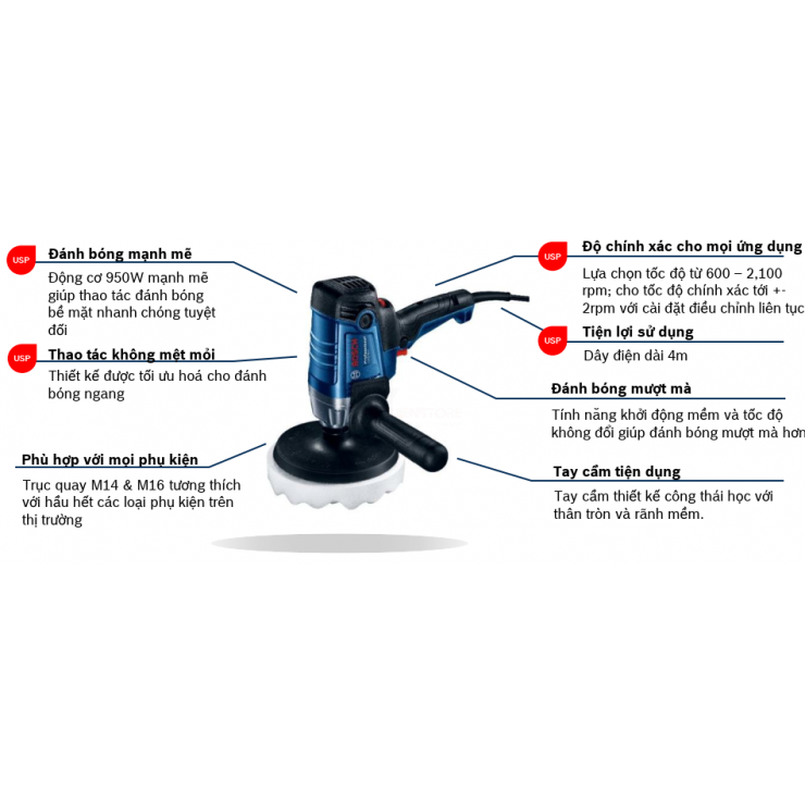 Máy đánh bóng 180mm Bosch GPO 950 Professional