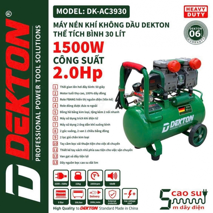 Máy Nén Khí Không Dầu 30L 2.0Hp BAW-AC30LS