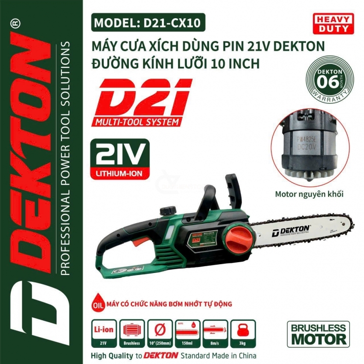 Máy cưa xích 10inch pin 21V Dekton D21-CX10 ( chân Pin M21 & D21 )