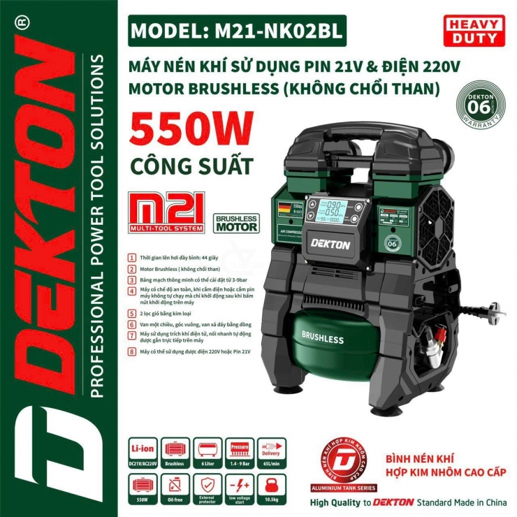 Máy Nén khí Dùng Pin 21V Dekton M21-NK01BL Brushless