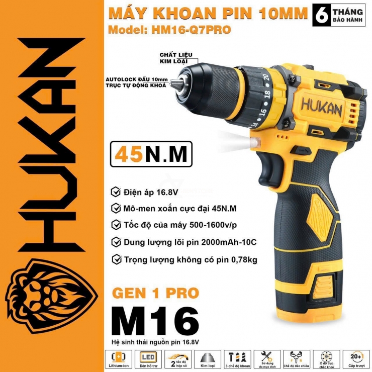 Combo Máy Khoan Pin 10mm  Hukan HK16-Q7Pro Phụ Kiện
