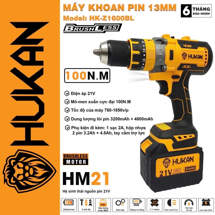 Combo Máy Khoan Pin Hukan HK-Z1600BL