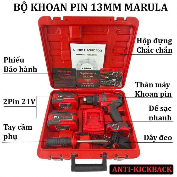 Thân Máy Khoan Pin 120Nm MARULA MR-HD0120AK ( Chưa Pin & Sạc )
