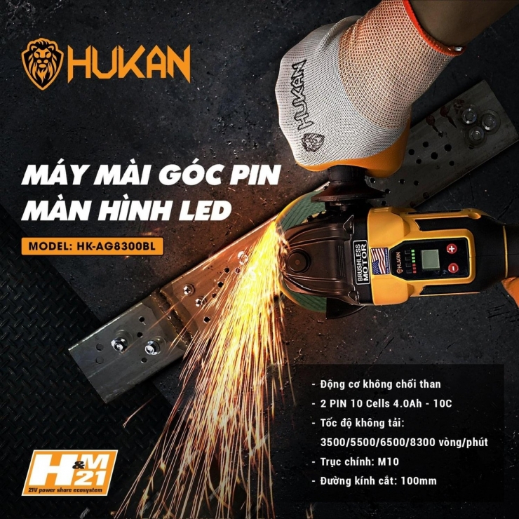 Combo Máy Mài Góc Dùng Pin Hukan HK-AG8300BL