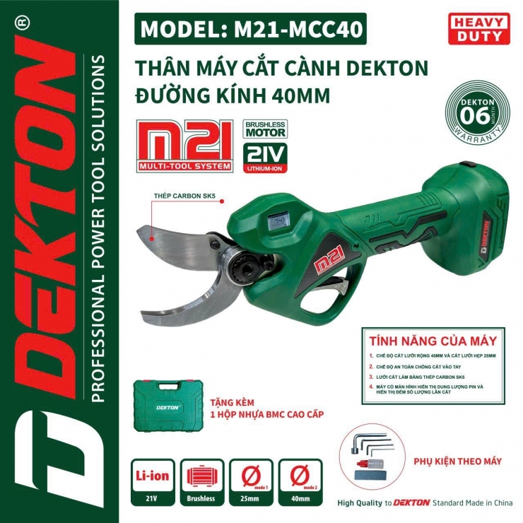 Kéo cắt cành 40mm Pin 21V Dekton M21-MCC40 Brushless