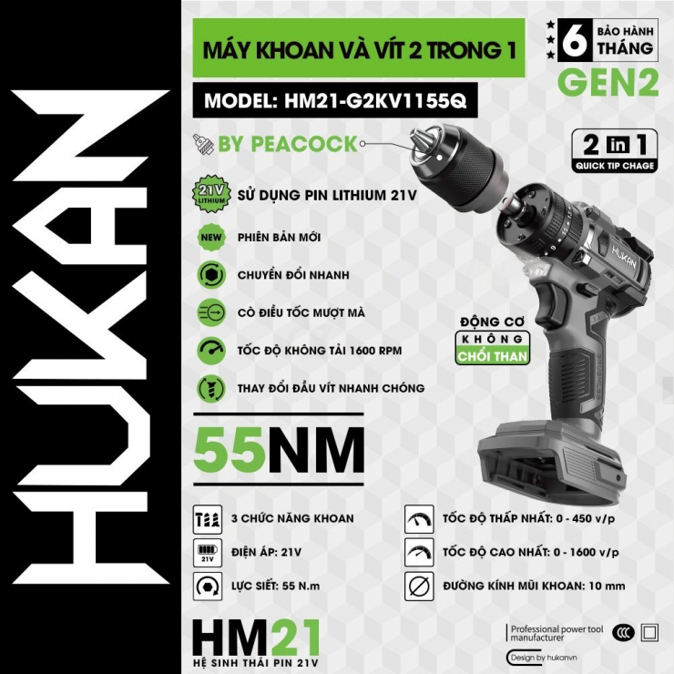 Thân Máy Khoan Vít 2 trong 1 Hukan HM21-G2KV1155Q