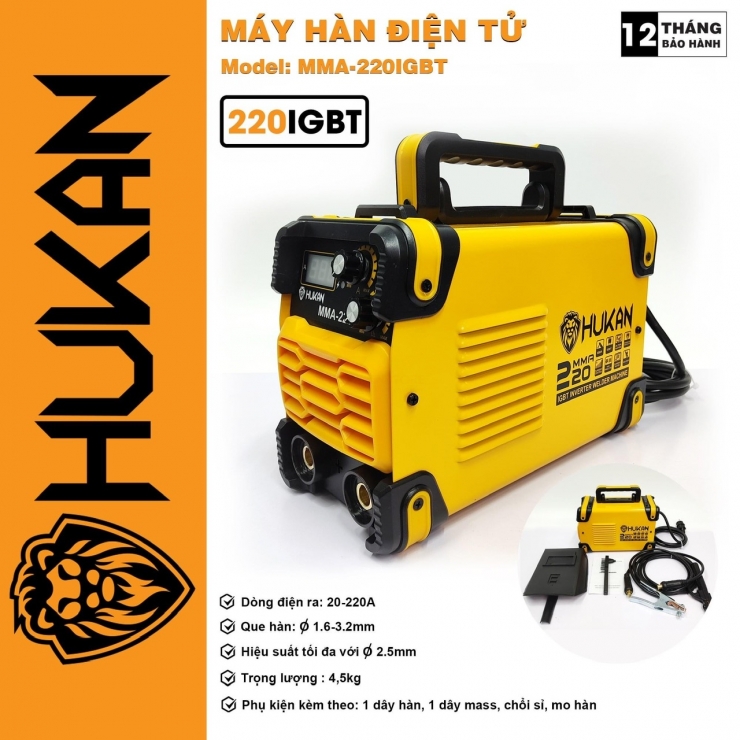 Máy Hàn Điện Tử Hukan MMA-220IGBT ( chuyên que 3.2mm )