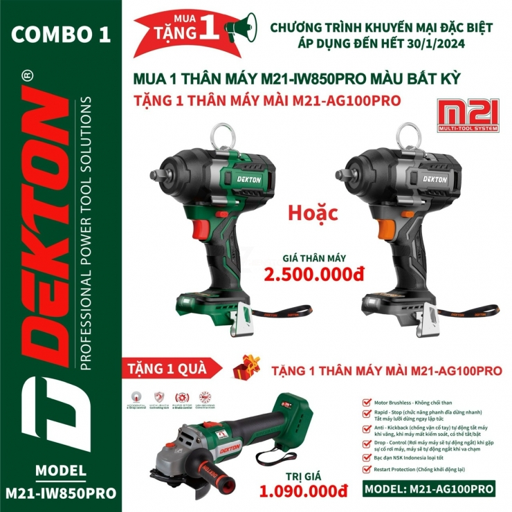 Khuyến Mãi Máy Siết Bulong Pin Dekton M21-IW850Pro ( Trong Tháng 1/2024  )