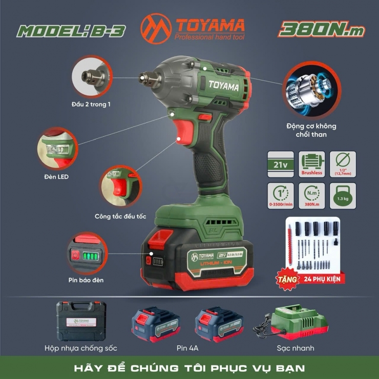 Máy siết bulong Pin 21V TOYAMA B-3 Brushless