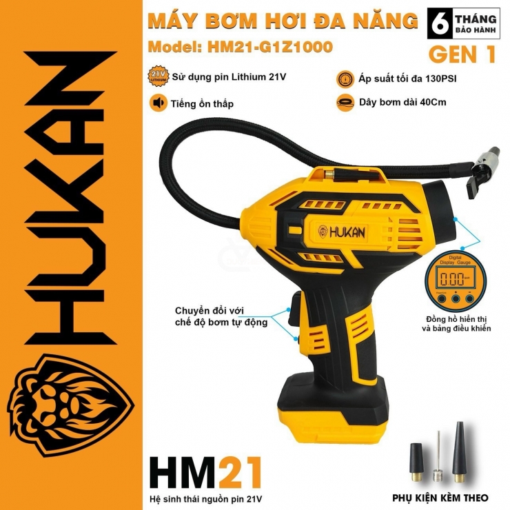 Máy bơm hơi đa năng pin 21V Hukan HM21-G1Z1000