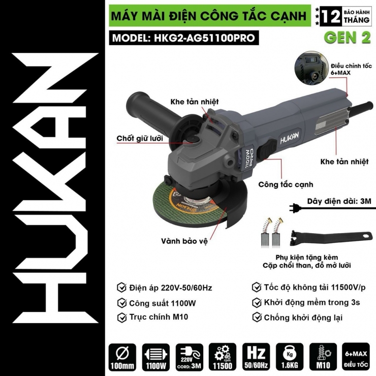 Máy mài góc 1100W Hukan HKG2-AG51100PRO