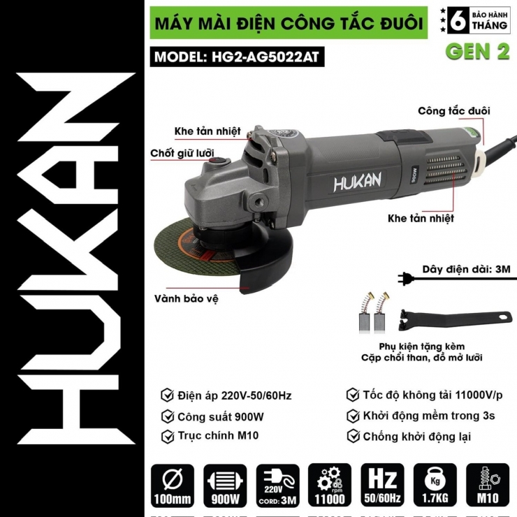 Máy Mài Góc 100mm Hukan HG2-AG5022AT 900W